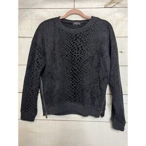 Rails Top Women's Medium Black Crew Neck Marlo Flocked Cobra ide Zip Sweatshirt